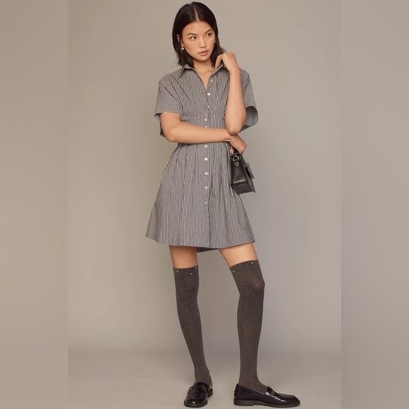 Anthropologie Tobie Button-Front Pleated Shirt Dress by Exquisite Mini Med NWT - Picture 1 of 16